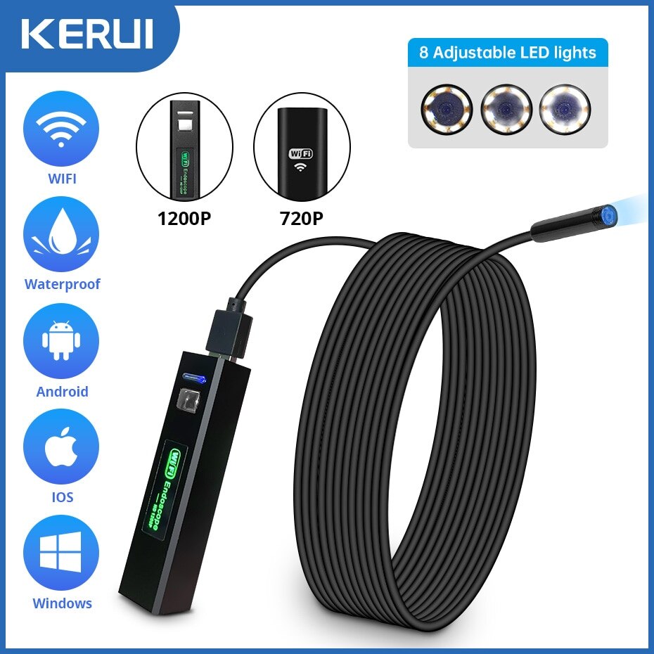 KERUI-cámara endoscópica 1200P con WiFi, minicámara de inspección impermeable, boroscopio USB para coche, Iphone, Android, Smartphone