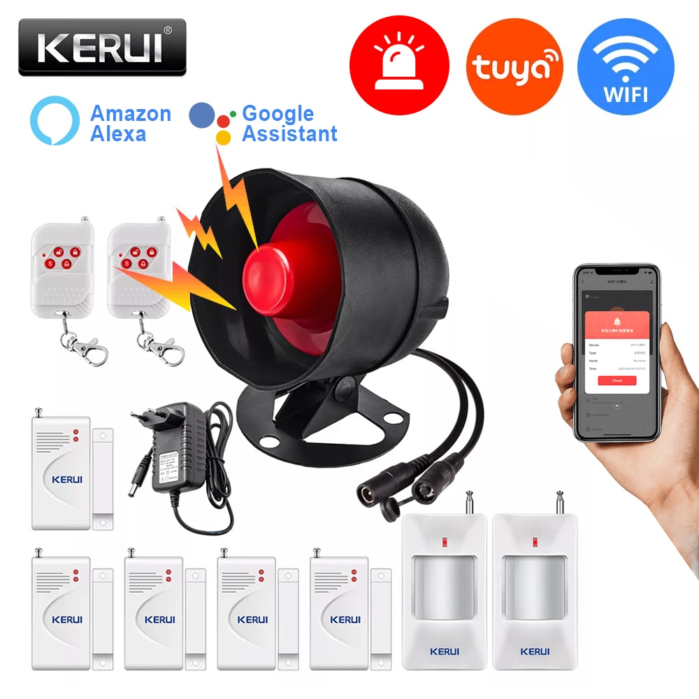 KERUI-sistema de alarma de seguridad inalámbrico para el hogar, sirena con Sensor de movimiento antirrobo, Compatible con Google Home y Alexa, WIFI inteligente, Tuya, 433Mhz