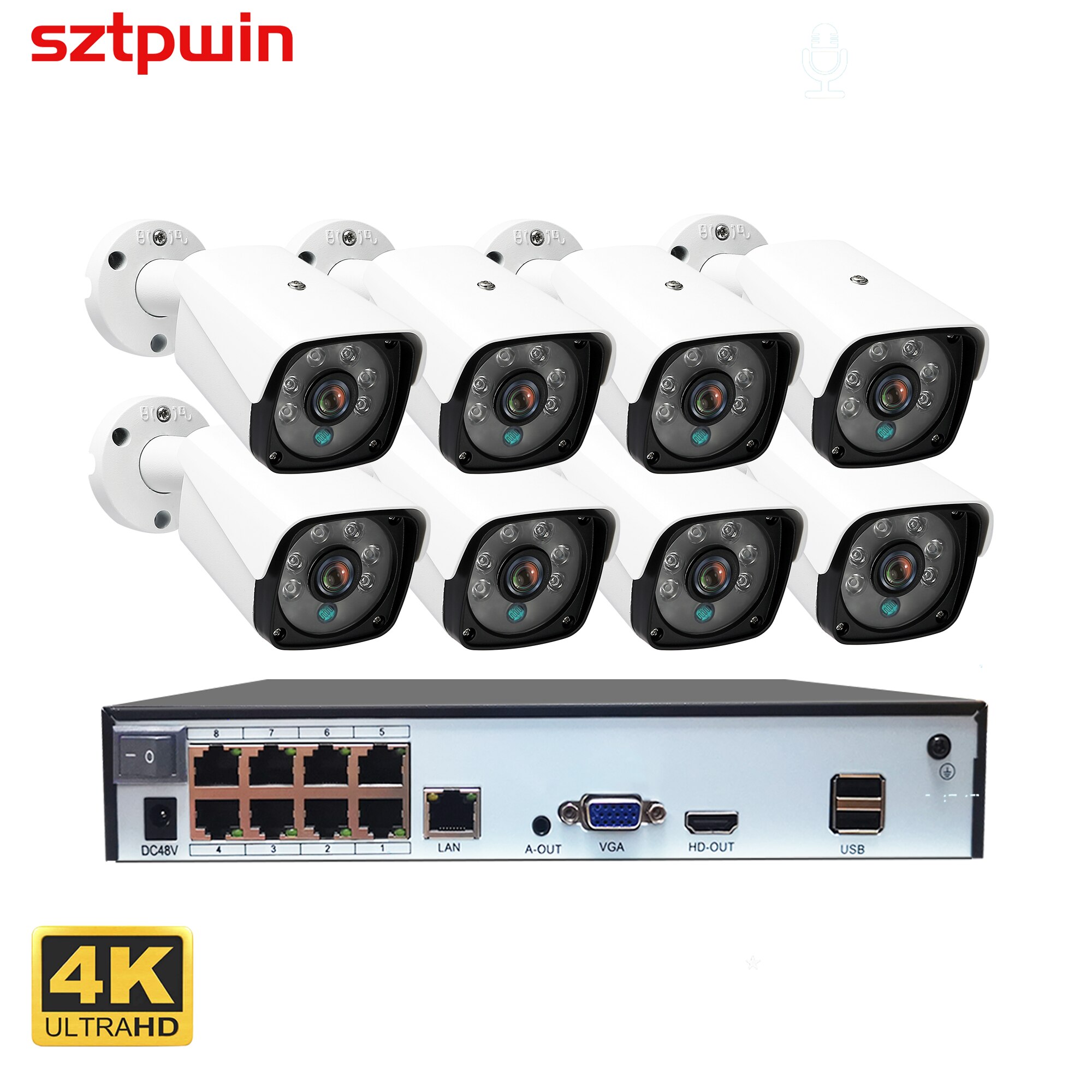 Kit de sistema de seguridad para exteriores, cámara IP de detección facial, impermeable, vídeo CCTV, NVR, H.265, 8 canales, 4k, 8MP, POE, grabadora de Audio, Rj45