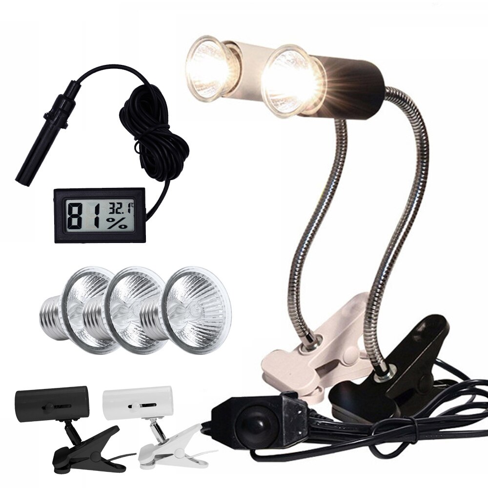 Lámpara UVA + UVB 3,0 para reptiles, soporte para lámpara con Clip, termómetro, higrómetro, para tortugas, lagarto, luz de calor