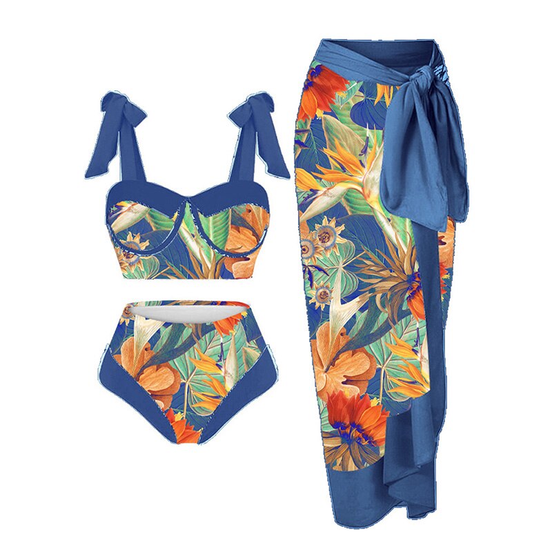 Lanswe-traje de baño con abertura para mujer, Bañador con estampado Retro, conjunto de Bikini Boho, Sexy, para playa, Spa, brasileño, 2023