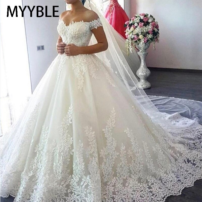 MYYBLE-Vestido De novia blanco con hombros descubiertos, traje De novia De talla grande, hecho a medida, De tul, 2023
