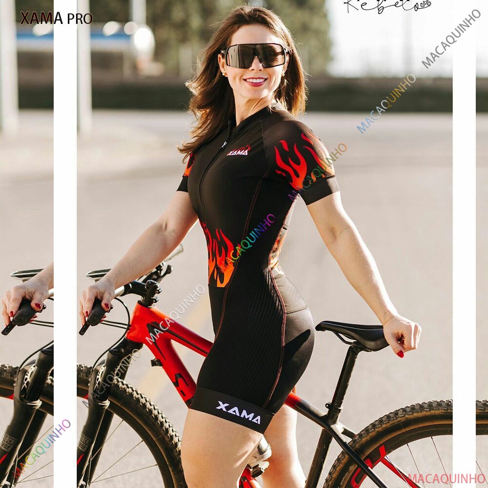 Macaquinho-Mono de Ciclismo Xama Pro para mujer, vestidos de manga corta para bicicleta, estilo llama