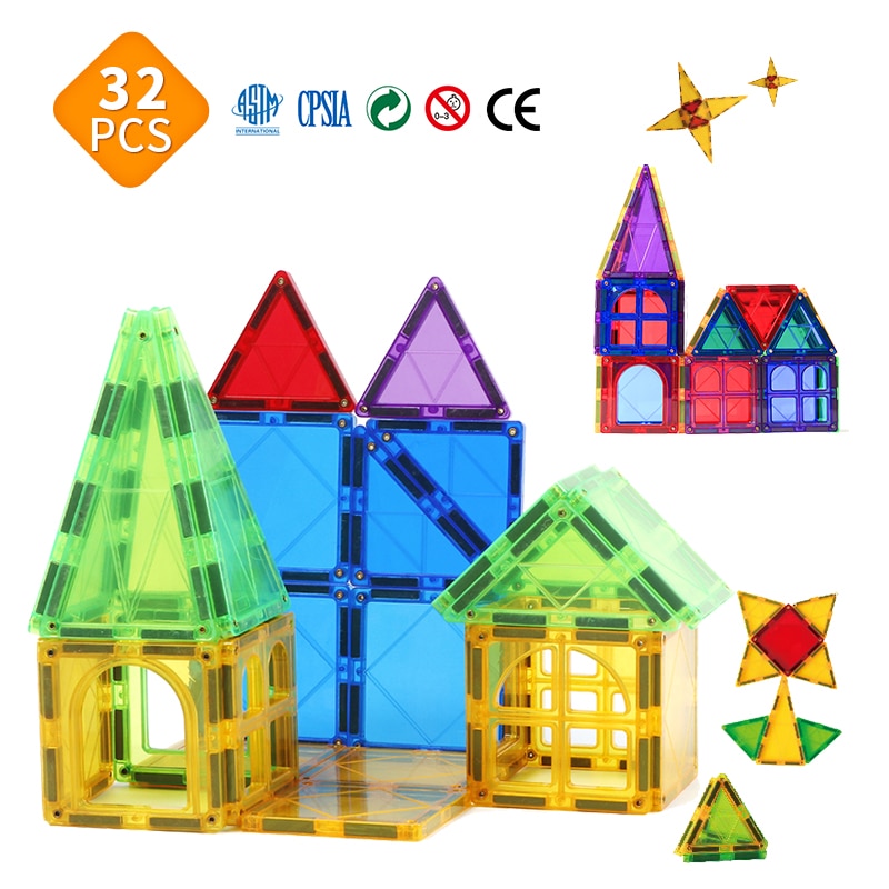 Magplayer-juguetes magnéticos Montessori de gran tamaño para niños, 32 piezas, bloques de construcción educativos, azulejos de construcción magnéticos, regalos para bebés