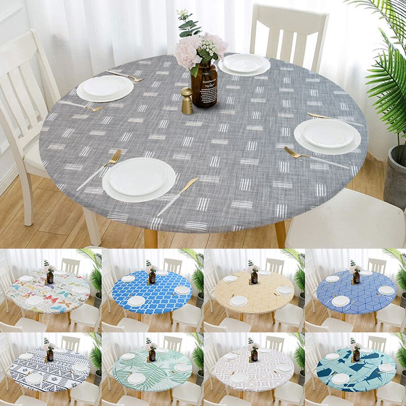 Mantel redondo elástico impermeable antideslizante, patrón clásico, cubierta de tela de mesa, hogar, cocina, comedor