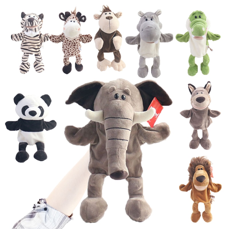 Marioneta de mano de animales para niños, juguete educativo de dibujos animados, elefante de felpa, Tortuga, jirafa, títere