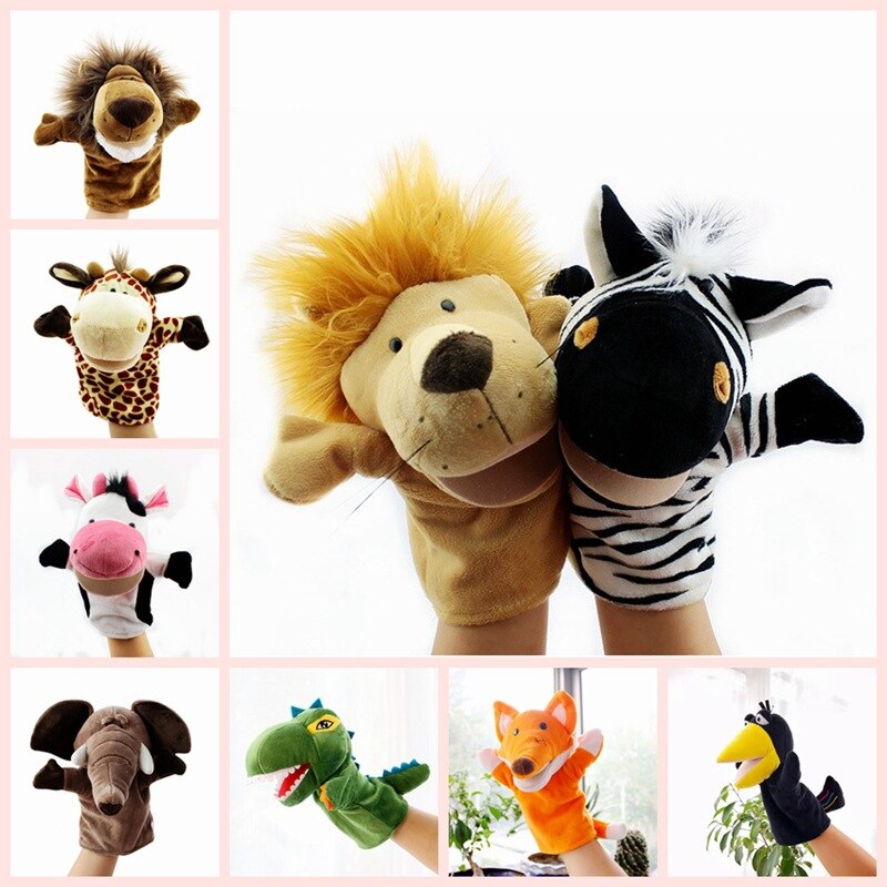 Marioneta de animal de peluche Kawaii, juguete educativo para bebés, león, elefante, dinosaurio, mono, regalo para niños