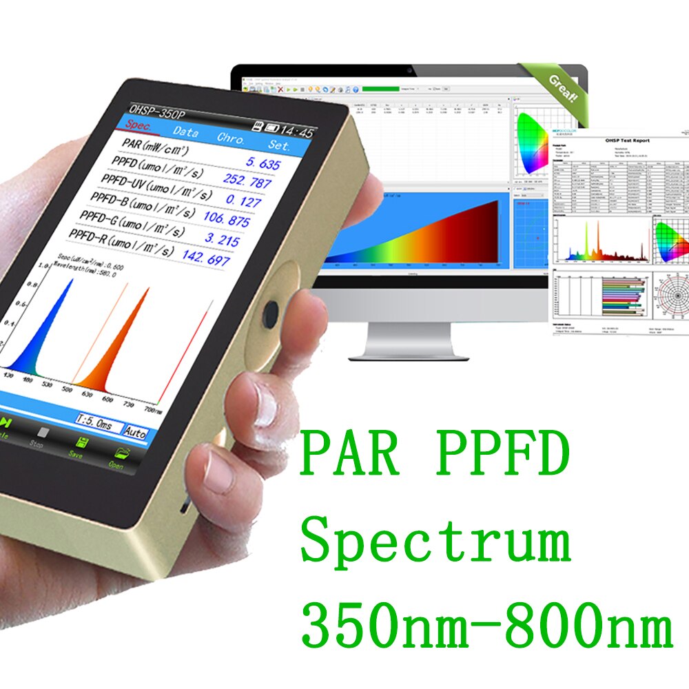 Medidor de luz PAR Quantum PPFD (Umol/m2/s), analizador, espectómetro, OHSP350P, HOPOCOLOR