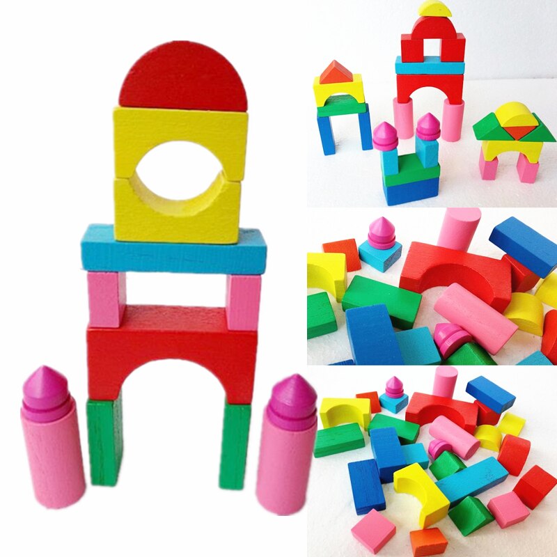 Mini Castillo de madera para niños, bloques de construcción coloridos, juguetes educativos tempranos, 26 piezas por juego
