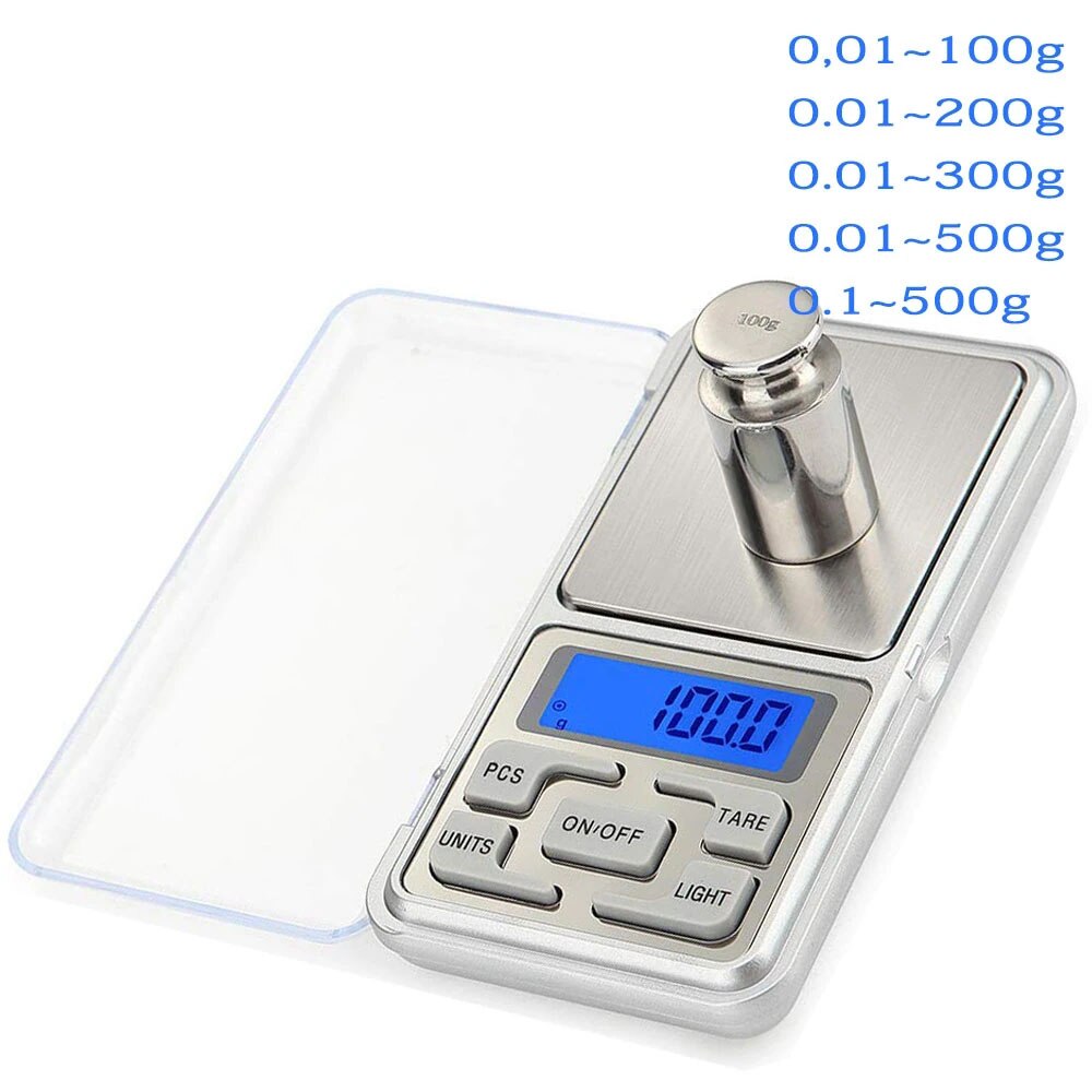 Minibáscula Digital de alta precisión, balanza de bolsillo eléctrica con retroiluminación para joyería, peso en gramos, para cocina, 100/200/300/500g, 0,01/0,1g