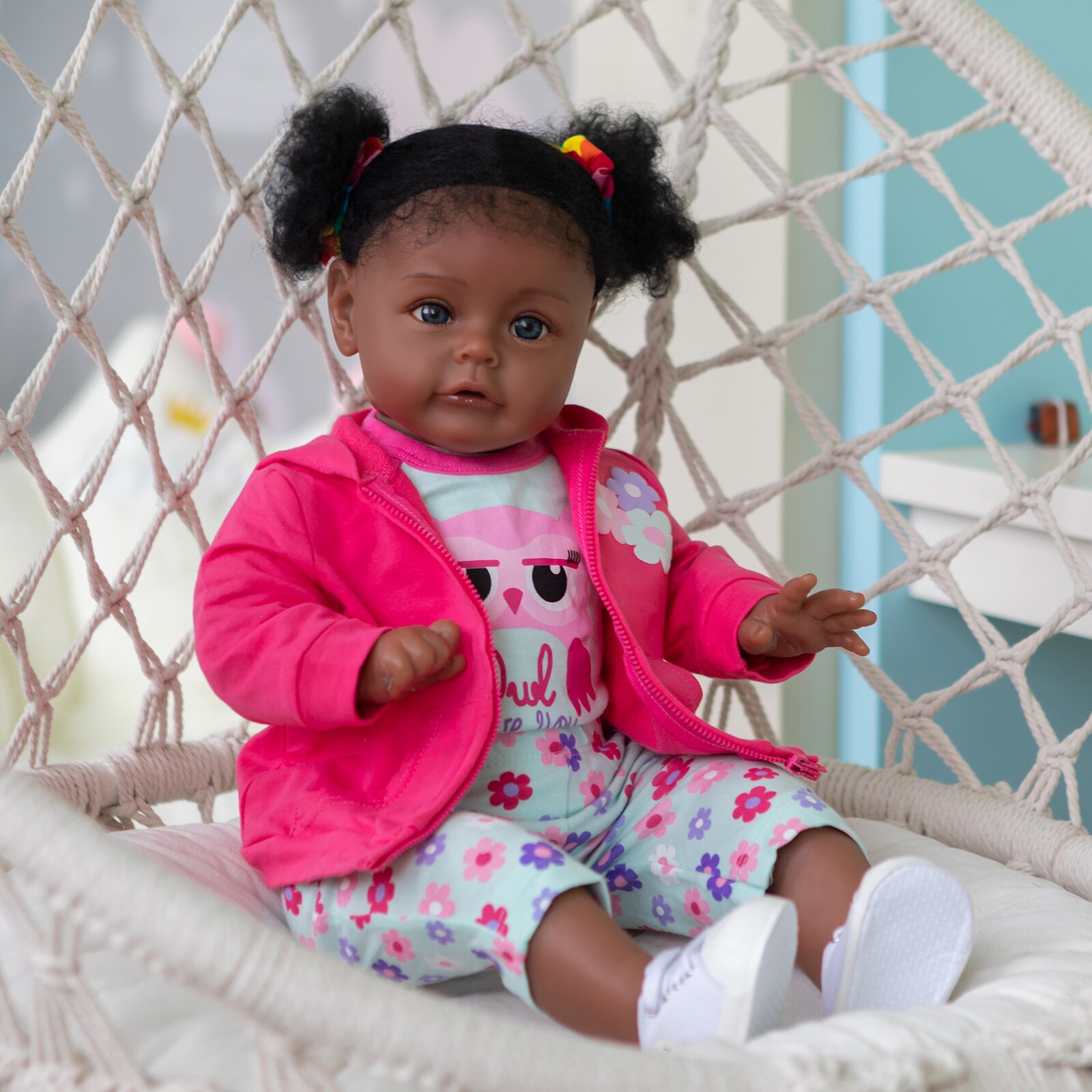 Muñeca Reborn de piel oscura para niños pequeños, muñeca de bebé afroamericana con pelo largo y rizado enraizado, regalo de alta calidad, 60CM, muñeca de bebé recién nacido
