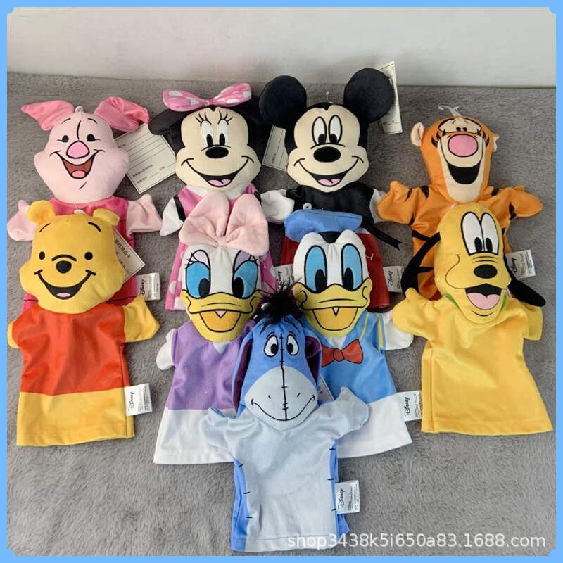 Muñeco de dibujos animados de Disney para padres e hijos, títere de mano de Mickey Mouse, juguete de felpa creativo, auténtico, títere de Disney