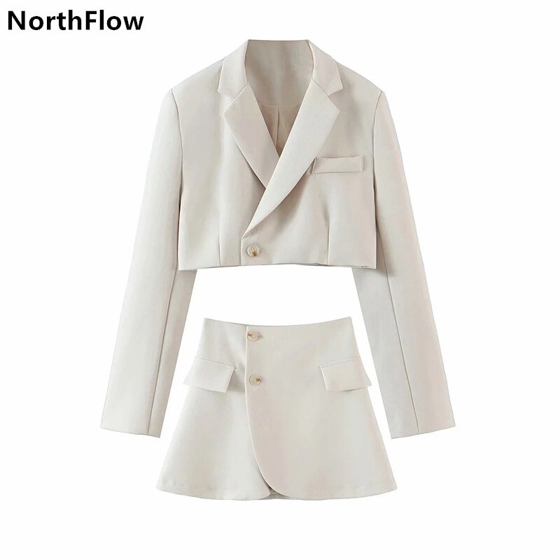 Northflow-conjunto a juego de chaqueta y faldas para mujer, conjunto de dos piezas, estilo inglés, ombligo descubierto, Blazer corto