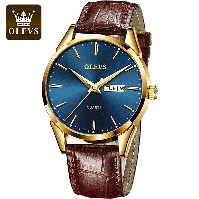 OLEVS-reloj de cuarzo para hombre, cronógrafo informal de lujo a la moda, luminoso, de cuero, transpirable, resistente al agua