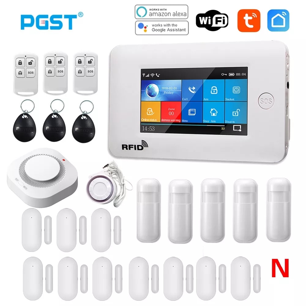 PGST-sistema de alarma antirrobo para el hogar, dispositivo de seguridad inteligente con pantalla táctil de 433MHz, WIFI, GSM, RFID