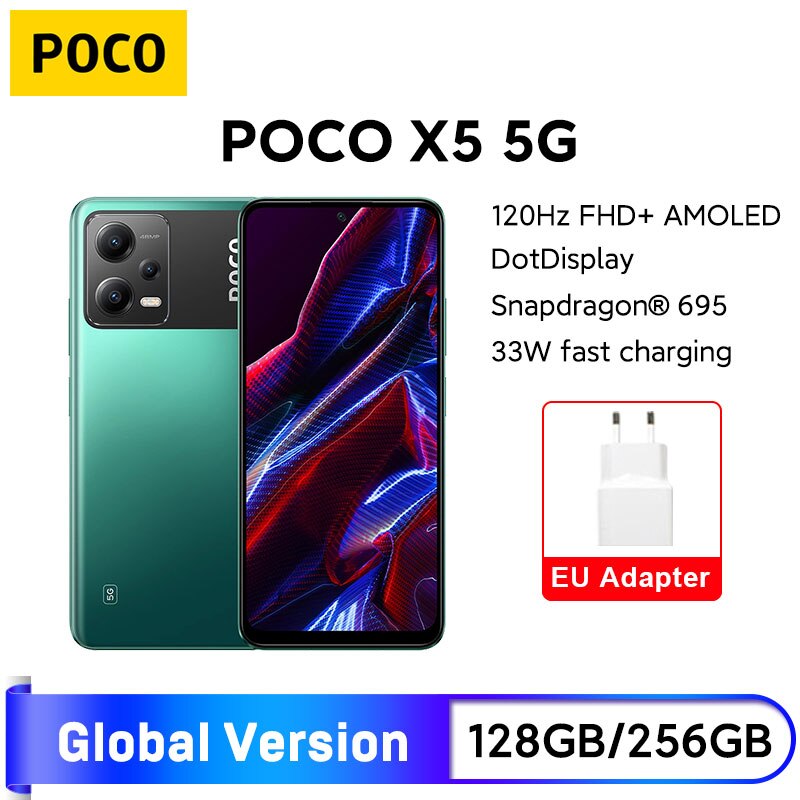 POCO X5 5G versión Global, 6GB, 128GB/8GB, 256GB, Snapdragon 695, 120Hz, AMOLED, DotDisplay, 33W, 5000mAh, NFC