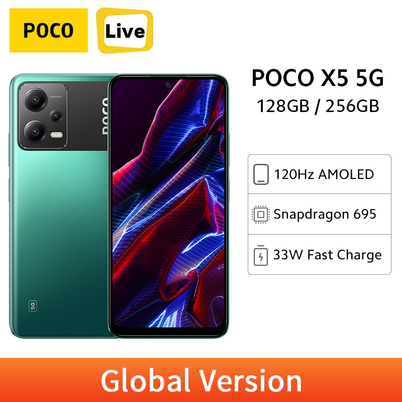 POCO X5-móvil 5G versión Global, 6GB, 128GB/8GB, 256GB, Pantalla AMOLED de 120Hz, Snapdragon 695, NFC, 33W, carga rápida, cámara de 48MP