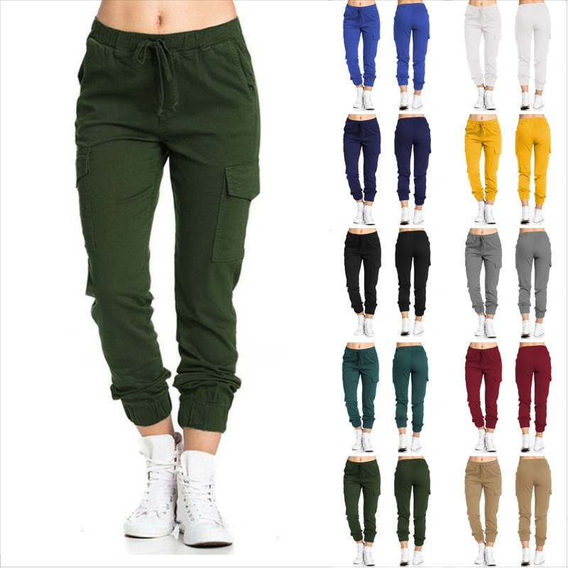 Pantalones Cargo con múltiples bolsillos para mujer, Pantalón deportivo de cintura elástica con cordón, ropa de calle informal larga, novedad de 2022