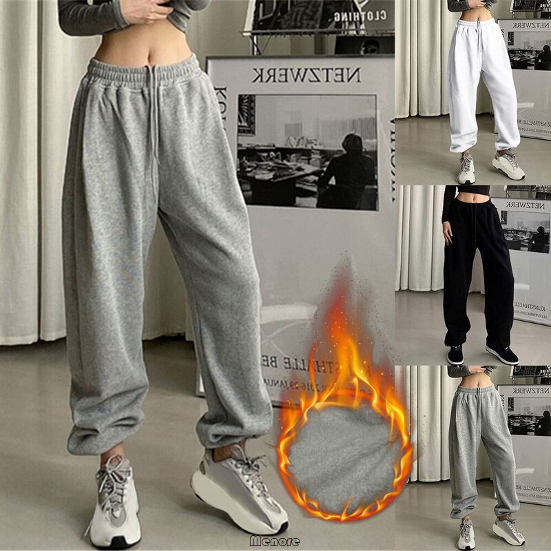 Pantalones deportivos holgados para mujer, de cintura alta pantalón de chándal, informal, color negro y gris