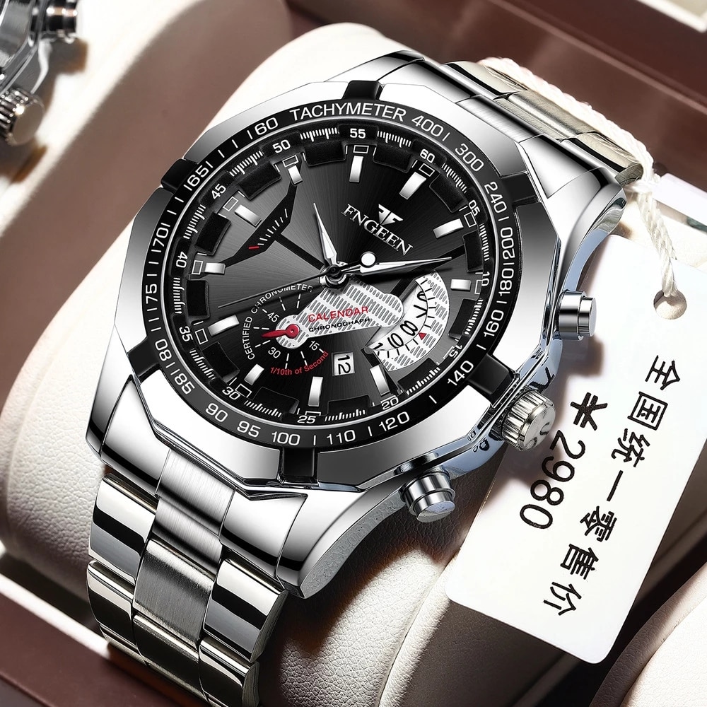 Reloj de pulsera deportivo de cuarzo para hombre, cronógrafo informal de lujo, de acero completo, resistente al agua, 2023