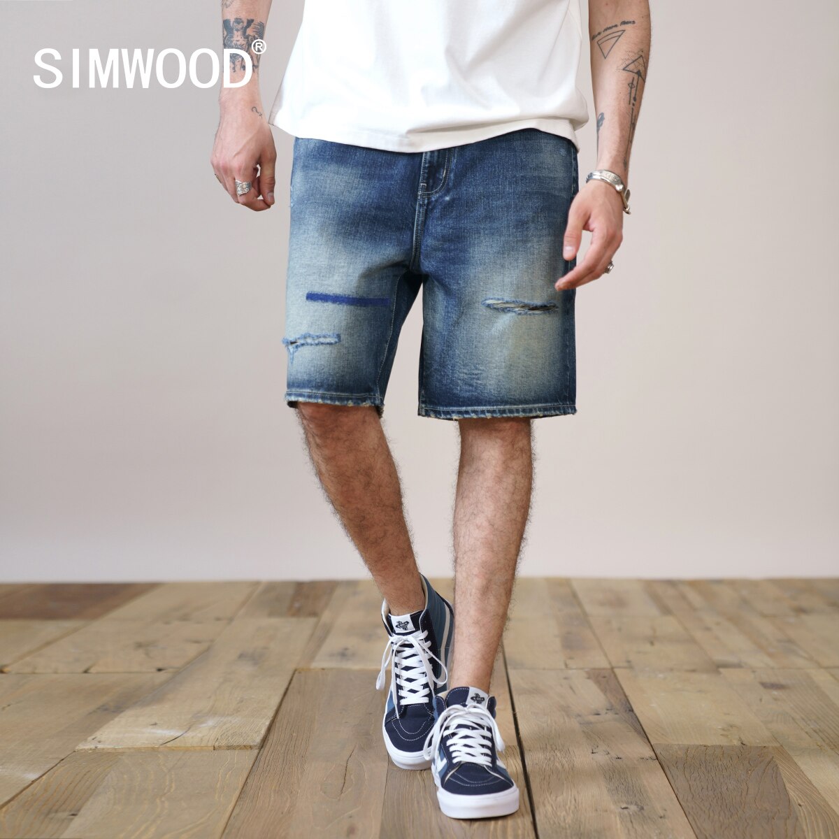 SIMWOOD-pantalón corto vaquero rasgado para hombre, ropa de calle de gran tamaño con agujeros, estilo Hip Hop Vintage, SK170528, 2023, bermuda para hombre, short para hombre