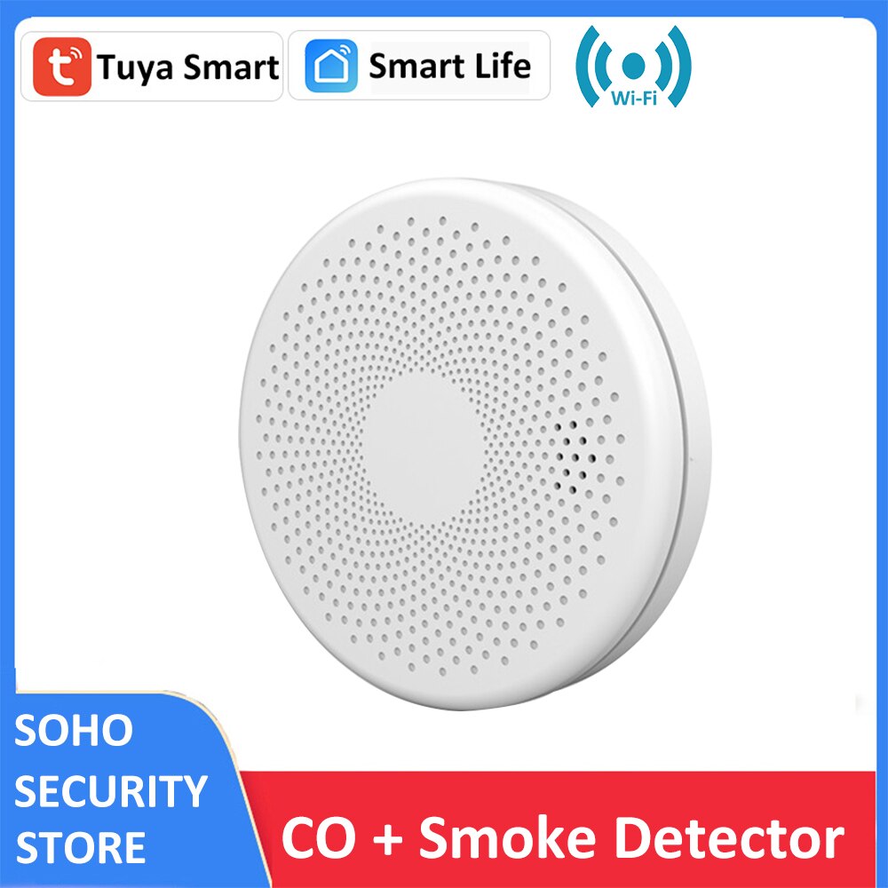 Sensor de humo Tuya 2 en 1, Detector de monóxido de carbono CO, alarma integrada de 85dB, indicador LED de alerta de sonido, protección de seguridad para el hogar contra incendios
