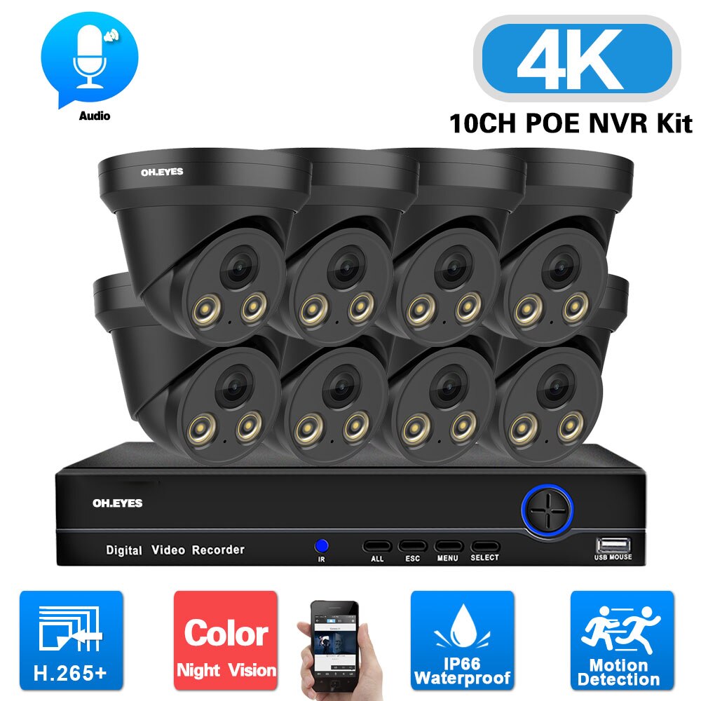 Sistema de videovigilancia impermeable para exteriores, Kit de cámara de seguridad IP, visión nocturna a Color, 8 canales, NVR, 4K, POE