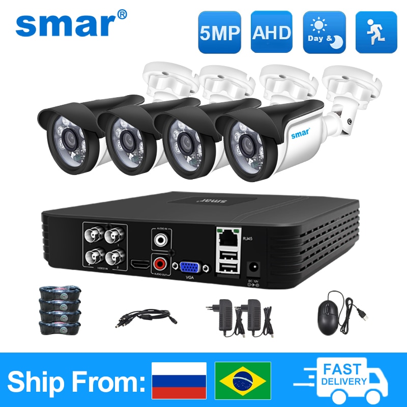 Smar-sistema de seguridad con cámara CCTV AHD, Kit de videovigilancia DVR HD de 5MP, 1080P, 720P, para calle al aire libre, día/noche, alerta por correo electrónico, aplicación Xmeye