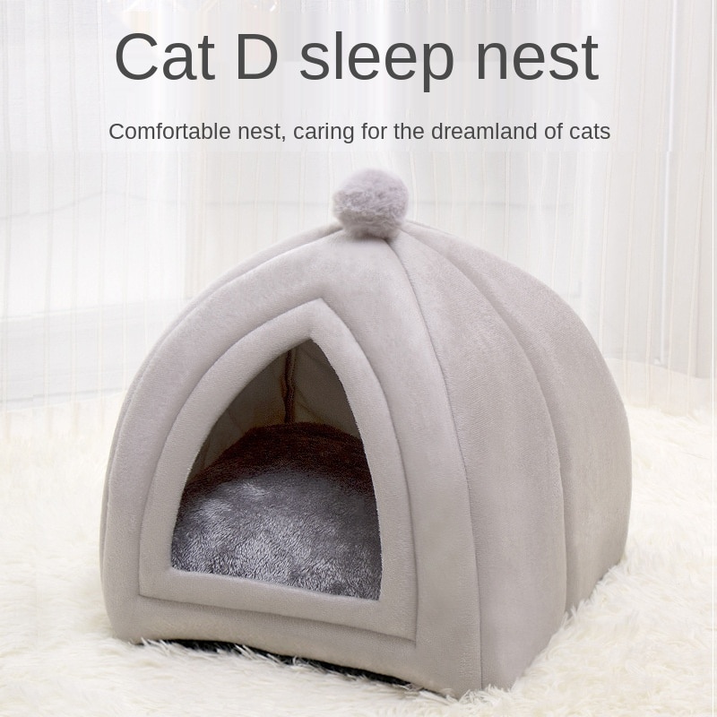Sofá de cama para mascotas, cojín de felpa suave y esponjoso para dormir, suministros para gatos y perros, Color sólido, cuatro estaciones