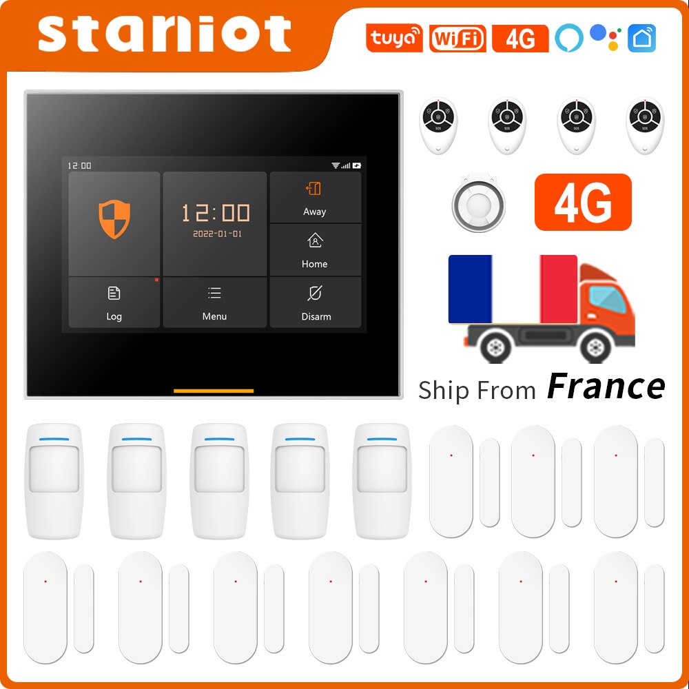 Staniot-Kits de sistema de alarma de seguridad para el hogar, kit de seguridad inteligente 4G con Wifi inalámbrico de 433MHz para garaje y residencias, compatible con la aplicación Tuya y Samrtlife