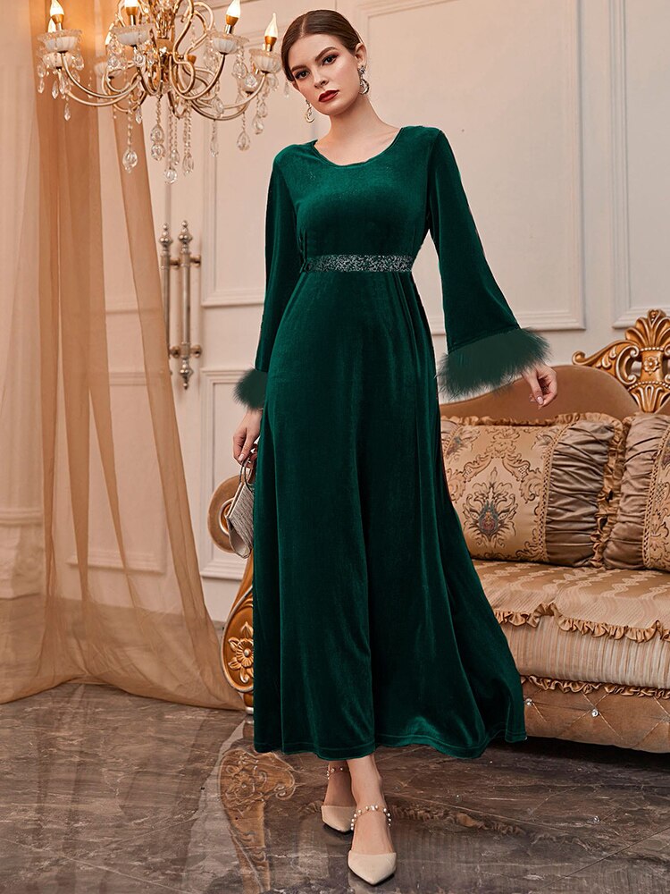 TOLEEN-Vestidos Maxi elegantes para mujer, traje bordado de lentejuelas de lujo, musulmán, turco, Africano, para fiesta de noche, otoño e invierno, 2022