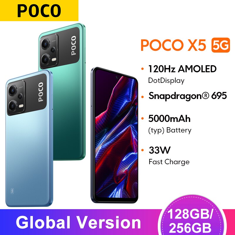 Teléfono Inteligente POCO X5 5G versión Global, Smartphone con Pantalla AMOLED de 6,67 pulgadas, 120Hz, 128GB/256GB, Snapdragon 695, ocho núcleos, NFC, carga rápida de 33W