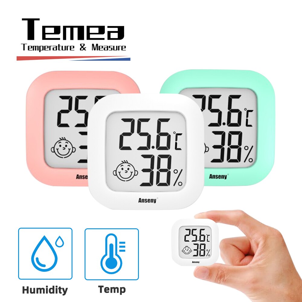 Temea Smiley Mini termómetro Digital LCD, higrómetro, higrotermómetro, medidor de humedad y temperatura interior, Sensor, estación meteorológica