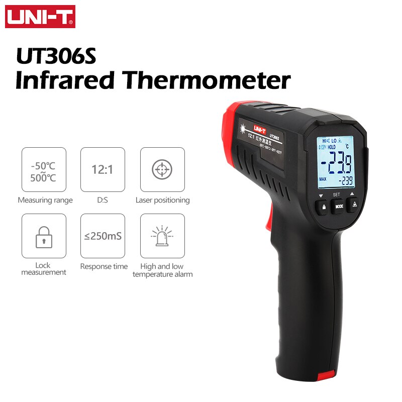 Termómetro Digital infrarrojo UNI-T UT306S, medidor de temperatura sin contacto, pistola sin contacto-50-500, instrumentos ambientales