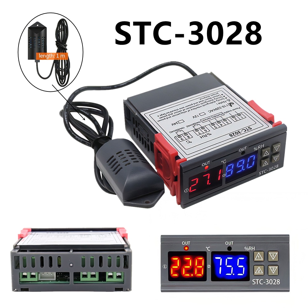 Termostato Digital Dual para Control de temperatura y humedad, termómetro de STC-3028, higrómetro, controlador de incubadora, CA 220V, cc 12V, 24V