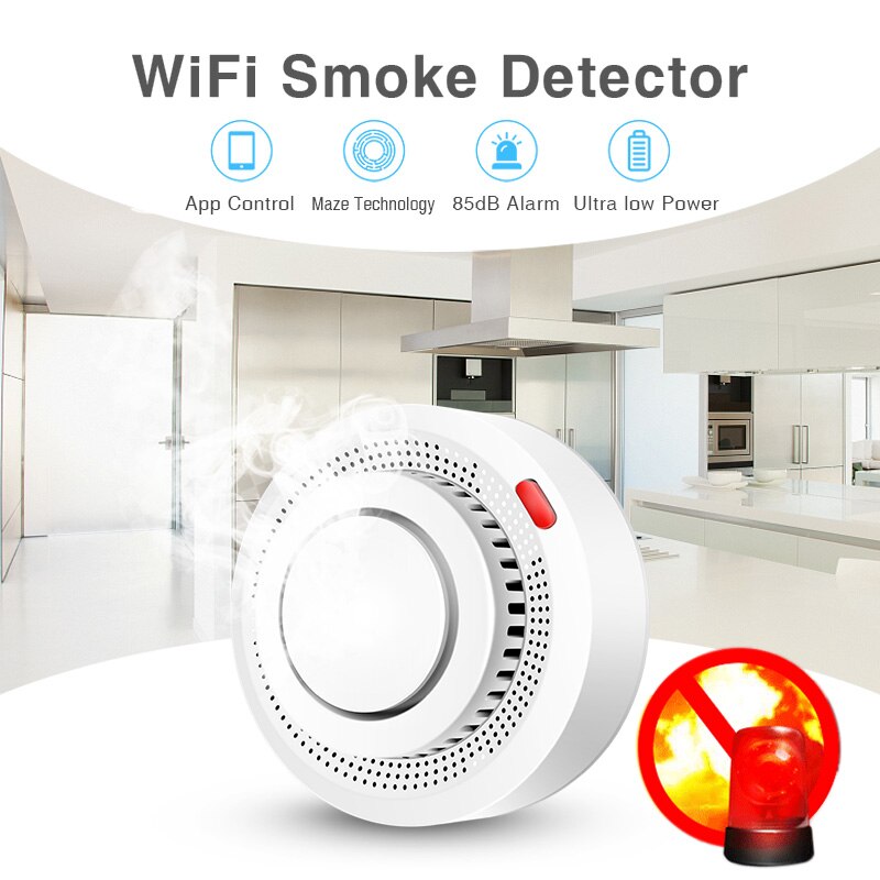 Tuya-Combinación de alarma de humo y sistema de seguridad para el hogar, protección contra incendios, detector Wifi