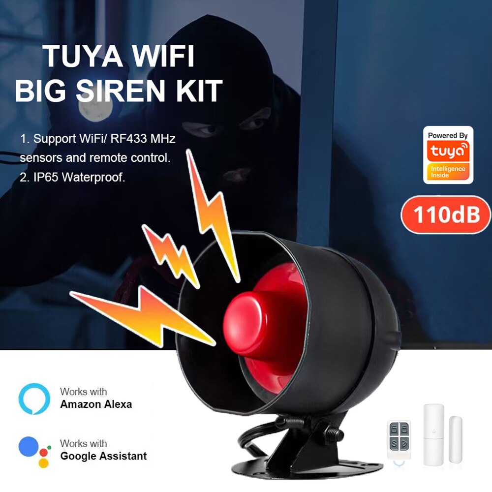 Tuya-sirena de alarma WIFI, kit de altavoces de sonido fuerte, sistema de alarma inalámbrico para el hogar, sistema de protección de seguridad para garaje en casa