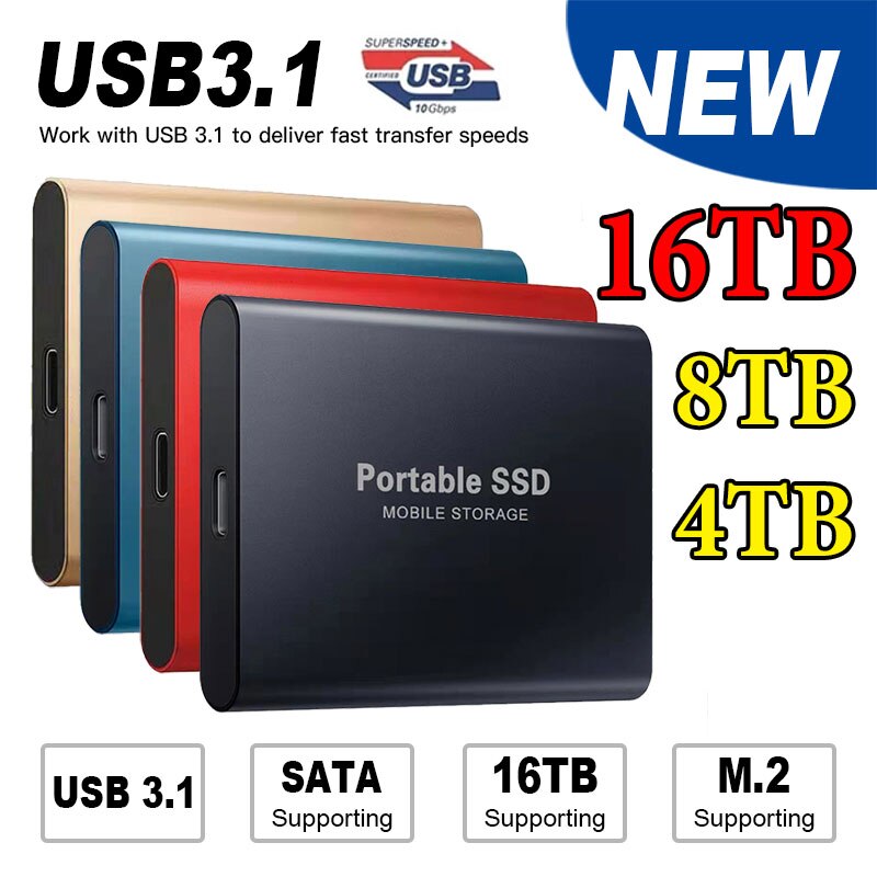 Unidad de estado sólido externa de 1TB, SSD portátil de 2TB, disco duro externo de alta velocidad de 500GB, interfaz M.2 USB 3,1, disco de almacenamiento masivo