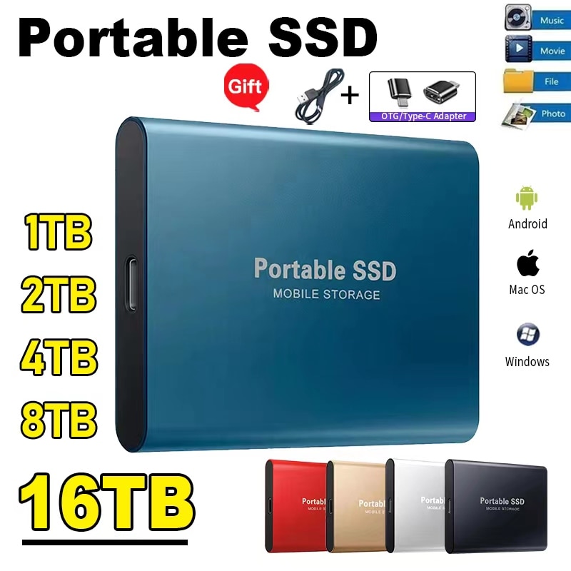 Unidad de estado sólido móvil de alta velocidad, SSD portátil de 1TB, 500GB, almacenamiento externo, interfaz USB 3,1 tipo C para ordenador portátil/PC/ Mac