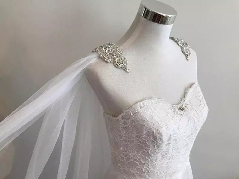 Velo de capa de marfil blanco, apliques de diamantes de imitación en los hombros, 108 “W X 120” (3 metros), velo de hombro largo para novia, accesorios de boda