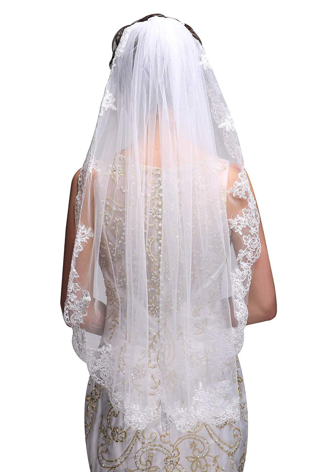 Velo de novia corto Blanco/Marfil, accesorios de boda, 2023