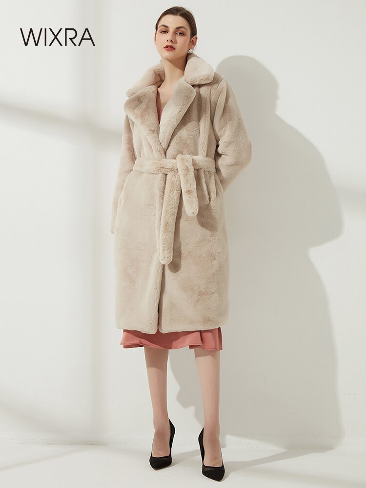 Wixra-abrigo largo de piel sintética para mujer, prendas de vestir cortas y sueltas con bolsillos, piel de visón suave, Invierno
