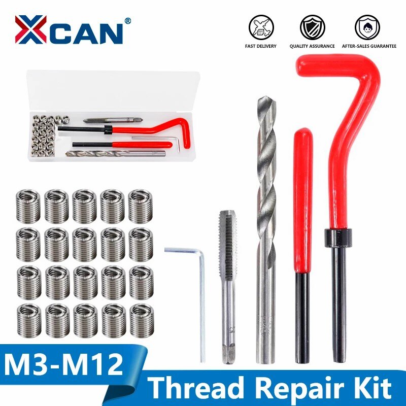 XCAN-Herramienta de reparación de roscas, herramienta manual de 25 piezas, M3/M4/M5/M6/M7/M8/M10/M12/14, para restaurar roscas dañadas, llave inglesa, broca helicoidal