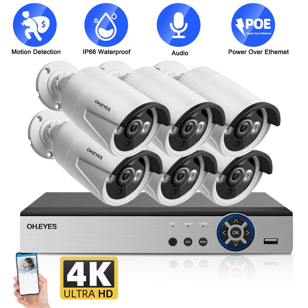XMEYE-sistema de cámaras de seguridad Ultra HD 4K 8MP POE, conjunto de 8 canales POE NVR, cámara IP de Audio para exteriores, Kit de videovigilancia CCTV
