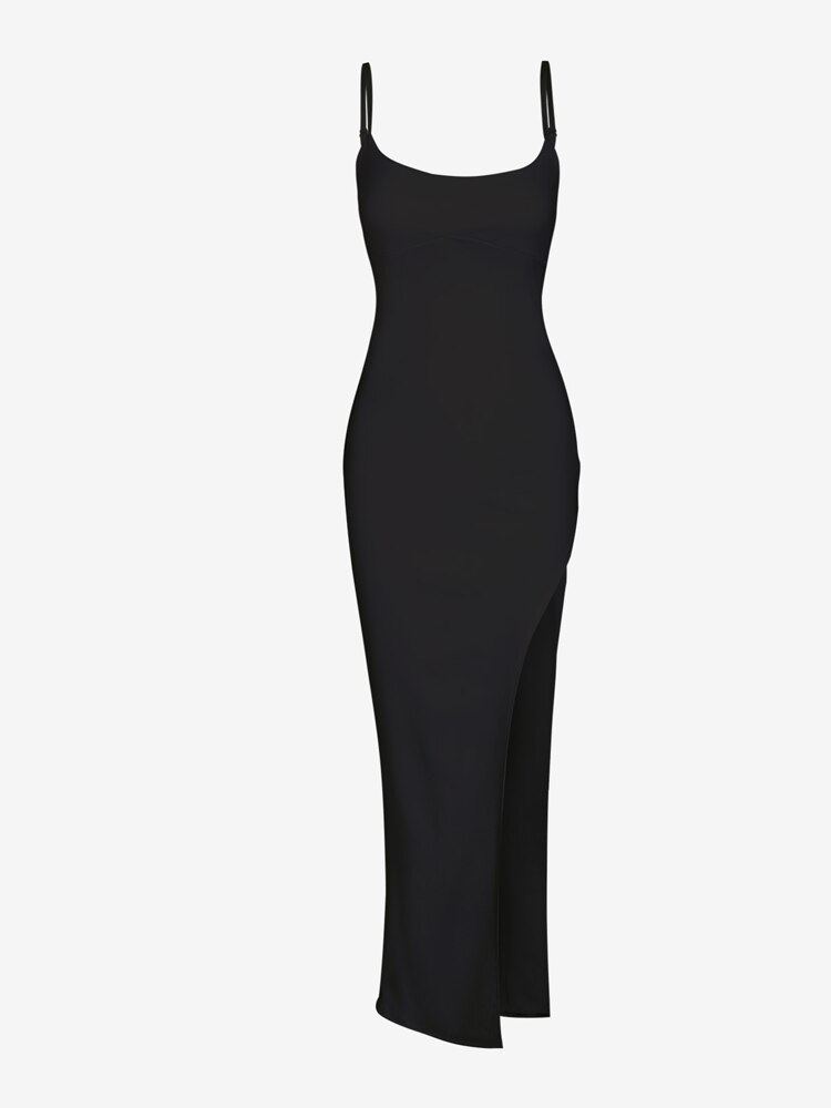 ZAFUL-camisola ajustada hasta el muslo para mujer, vestido Midi de Color liso, blanco y negro, con tirantes delgados, sin mangas