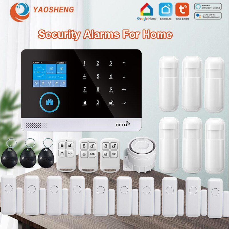 Sistema de alarma de seguridad para el hogar, dispositivo inalámbrico con WIFI, GSM, 433MHz, con Sensor de movimiento, compatible con Alexa y Google Home