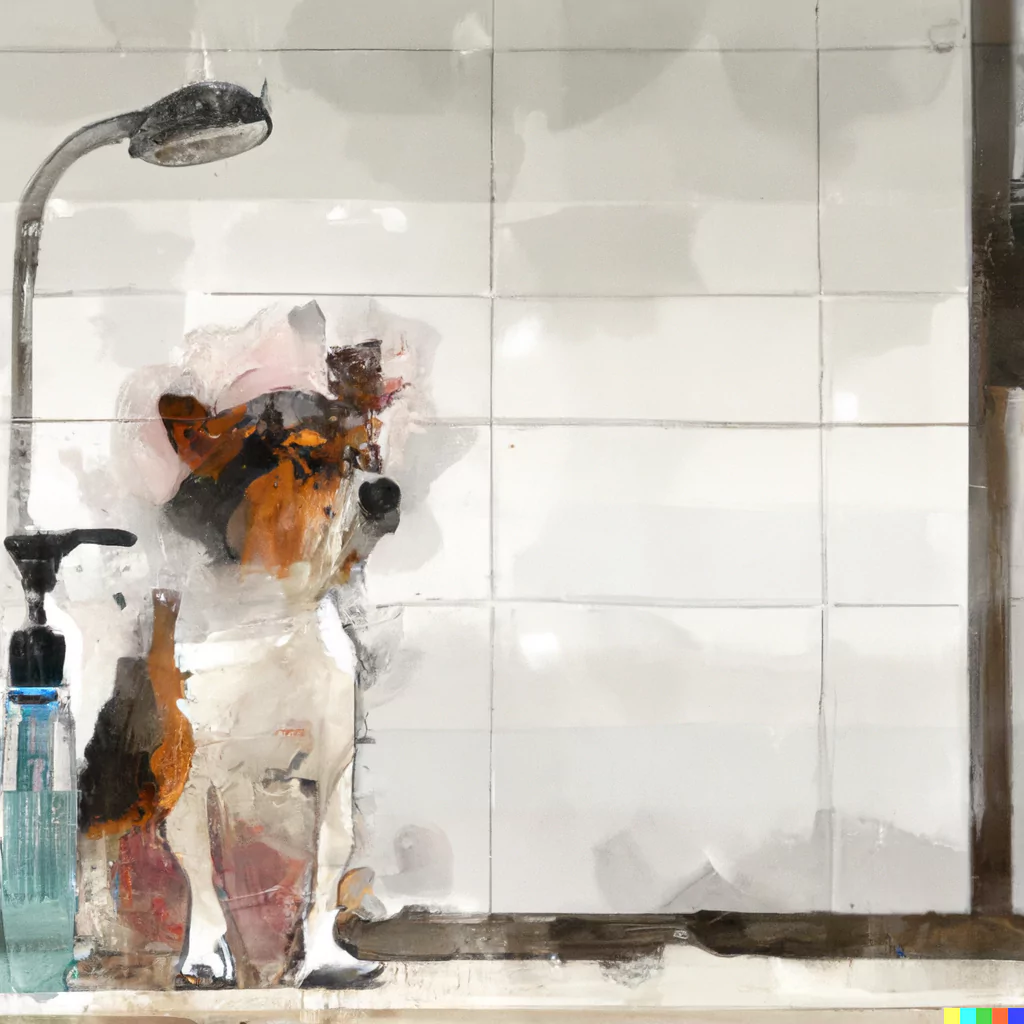A Guide to Canine Medicated Shampoos 1 a dog in the bathroom with a medicated shampoo