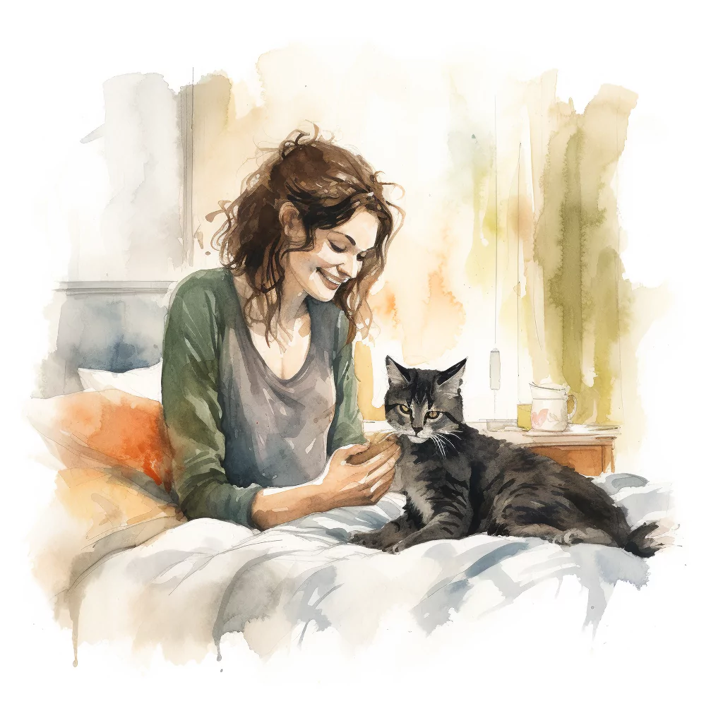 How To Care For A Senior Cat 1 vadrgvet a woman petting a cat on the bed loose watercolor sket 917235c6 558b 4fcb b237 5acb88b3ceef.png