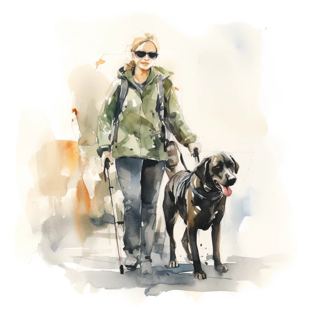 How Service Dogs Can Assist in Alleviating Depression 2 vadrgvet a service dog helping a blind woman loose watercolor db46a4cd ec56 4ee1 836f df1c17a66b2a.png