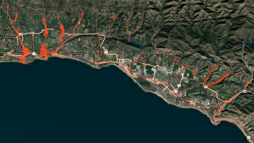 santa barbara debris flow map